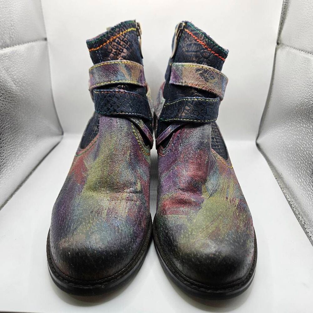 L”Artiste by Spring Step Boots Shazzam Multicolor Leather Buckle Sz 7.5/ 38